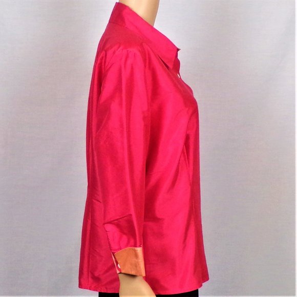 SILK! ISABELA D. size 14 orange long-sleeve shirt/blouse 100% silk DC only - Picture 5 of 14